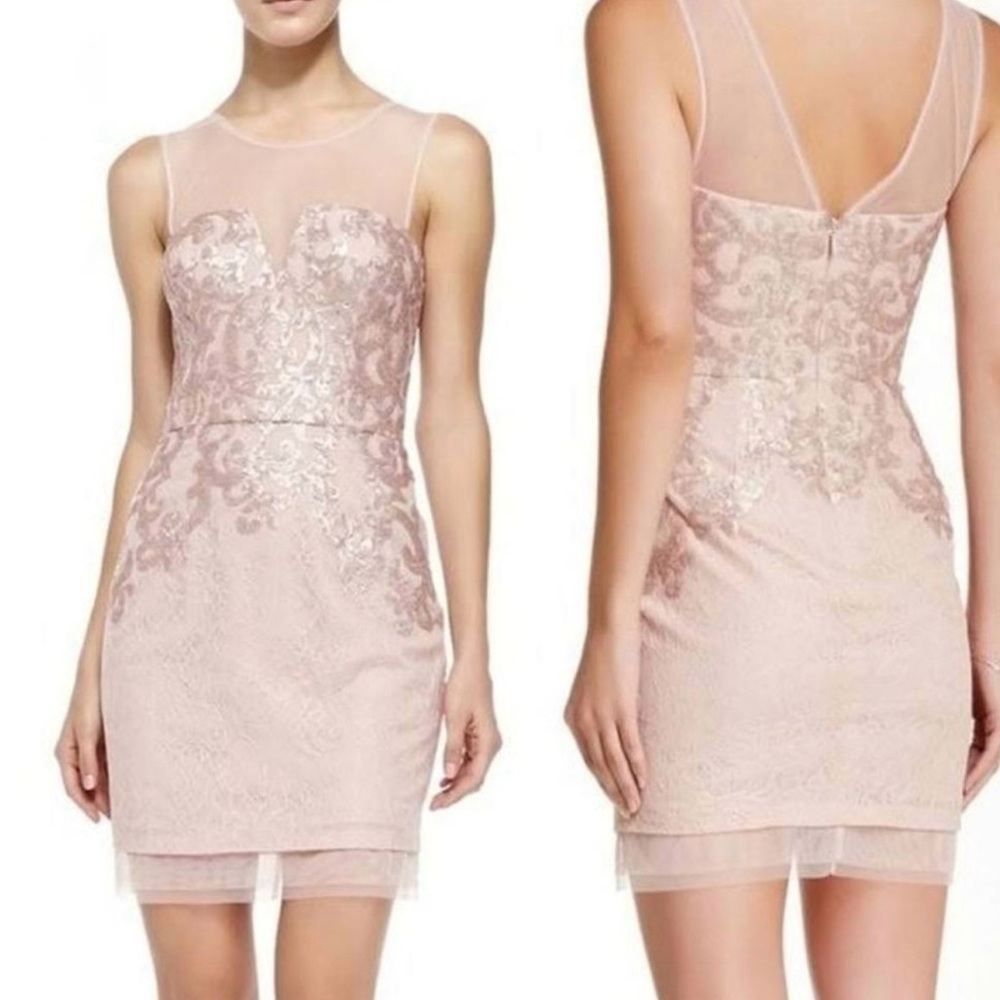 BCBG “Abigail” Sheer-Neck Sequined dress, size 4